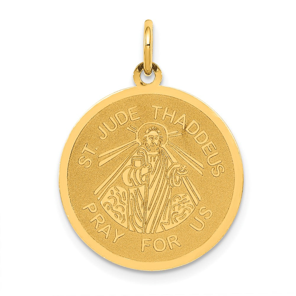 14k Yellow Gold Saint Jude Thaddeus Engravable Charm Pendant Jewelry Gifts (Length 1" Width 0.74")