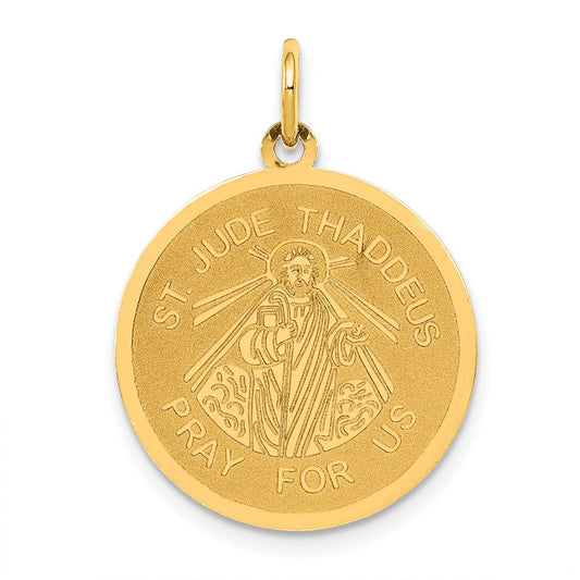 14k Yellow Gold Saint Jude Thaddeus Engravable Charm Pendant Jewelry Gifts (Length 1" Width 0.74")