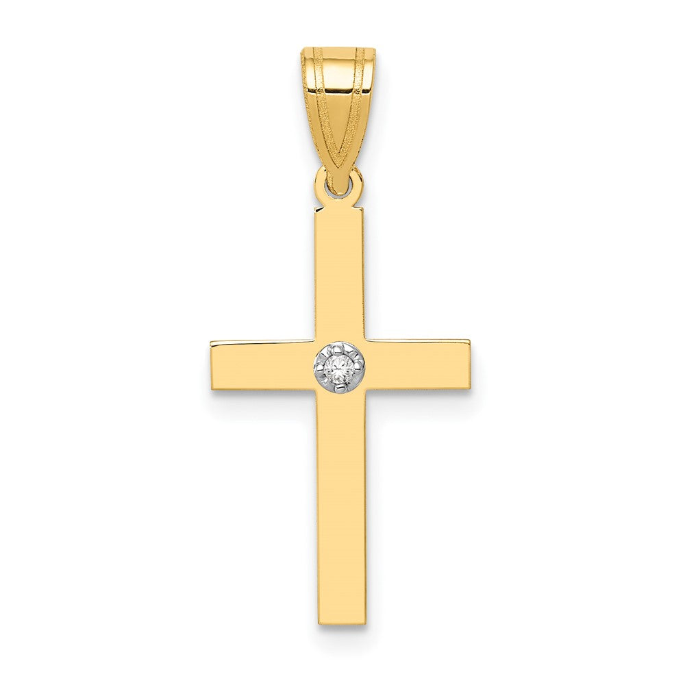 14k Yellow Gold Polished .01ct. Diamond Crucifix CrossEngravable Charm Pendant Jewelry Gifts (Length 0.98" Width 0.45")