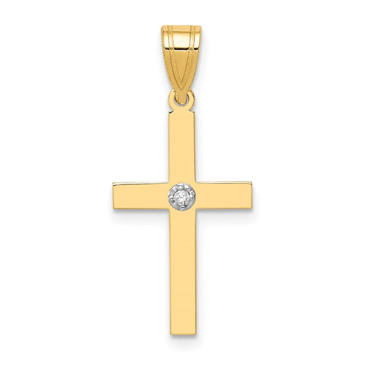 14k Yellow Gold Polished .01ct. Diamond Crucifix CrossEngravable Charm Pendant Jewelry Gifts (Length 0.98" Width 0.45")