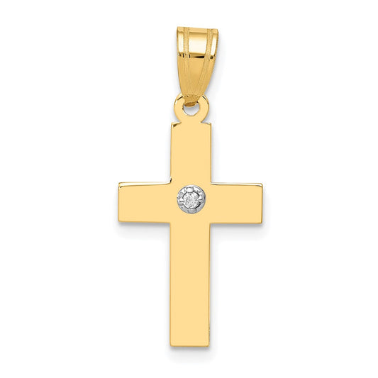 14k Yellow Gold Polished .01ct. Diamond Crucifix CrossEngravable Charm Pendant Jewelry Gifts (Length 0.98" Width 0.47")