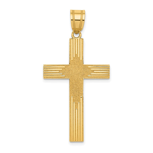 14k Yellow Gold Laser Designed Crucifix CrossEngravable Charm Pendant Jewelry Gifts (Length 1.6" Width 0.86")