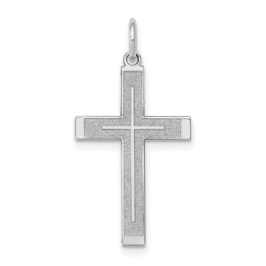 14k White Gold Laser Designed Crucifix CrossEngravable Charm Pendant Jewelry Gifts (Length 1.01" Width 0.51")
