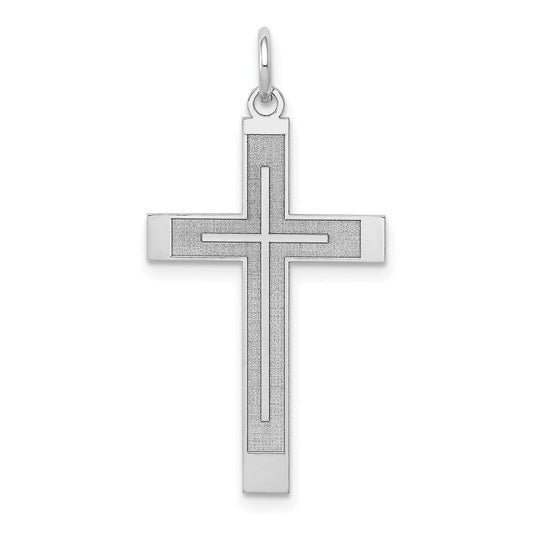14k White Gold Laser Designed Crucifix CrossEngravable Charm Pendant Jewelry Gifts (Length 1.29" Width 0.66")