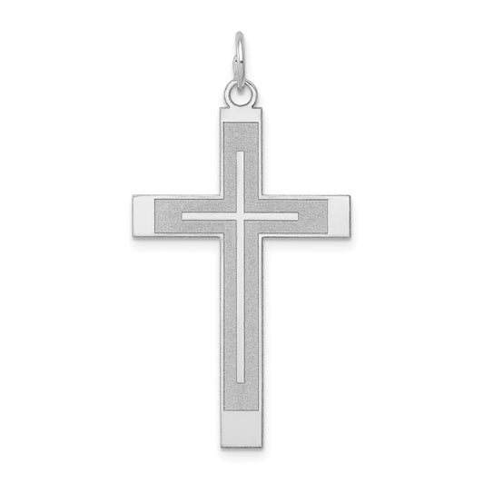 14k White Gold Laser Designed Crucifix CrossEngravable Charm Pendant Jewelry Gifts (Length 1.56" Width 0.86")