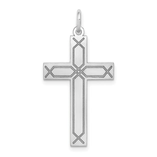 14k White Gold Laser Designed Crucifix CrossEngravable Charm Pendant Jewelry Gifts (Length 1.29" Width 0.66")