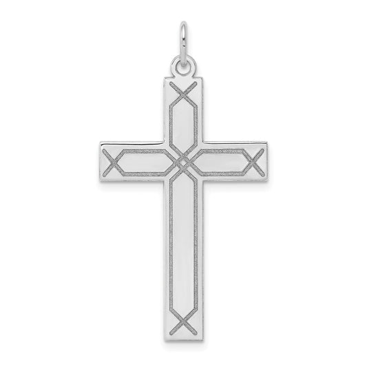 14k White Gold Laser Designed Crucifix CrossEngravable Charm Pendant Jewelry Gifts (Length 1.6" Width 0.86")