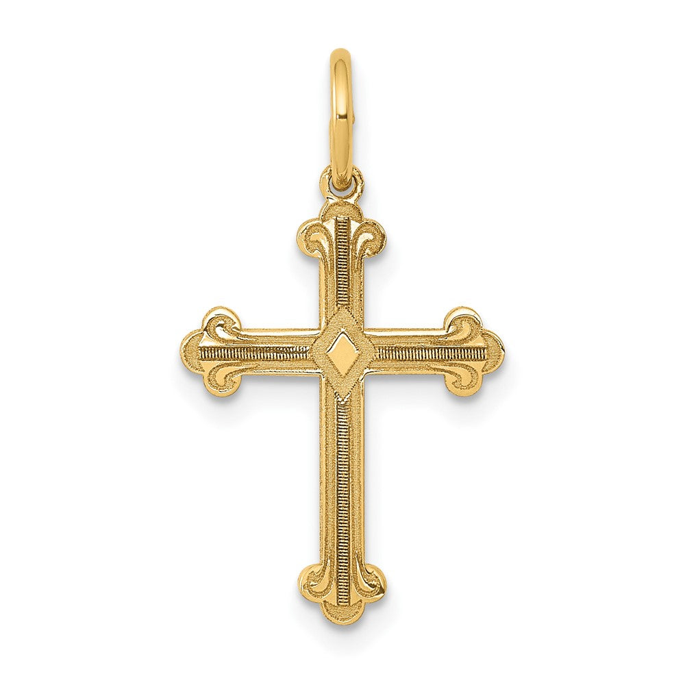14k Yellow Gold Laser Designed Crucifix CrossEngravable Charm Pendant Jewelry Gifts (Length 0.86" Width 0.51")