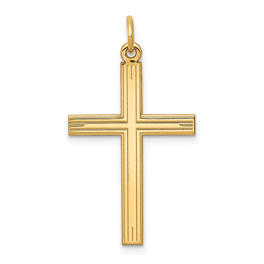 14k Yellow Gold Laser Designed Crucifix CrossEngravable Charm Pendant Jewelry Gifts (Length 1.25" Width 0.66")