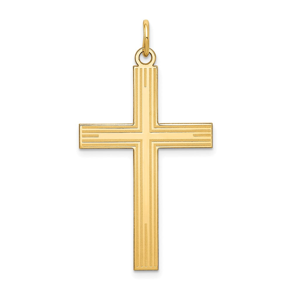 14k Yellow Gold Laser Designed Crucifix CrossEngravable Charm Pendant Jewelry Gifts (Length 1.52" Width 0.86")