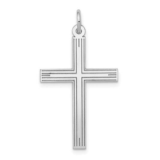 14k White Gold Laser Designed Crucifix CrossEngravable Charm Pendant Jewelry Gifts (Length 1.25" Width 0.66")