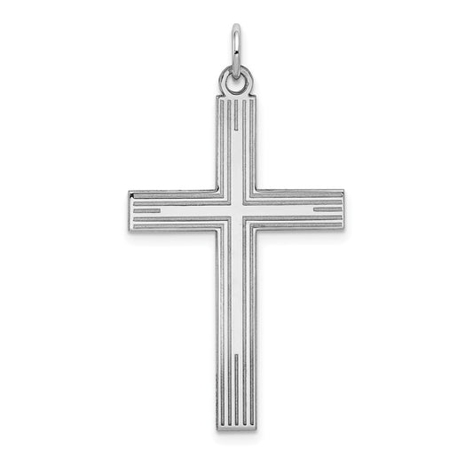 14k White Gold Laser Designed Crucifix CrossEngravable Charm Pendant Jewelry Gifts (Length 1.52" Width 0.86")