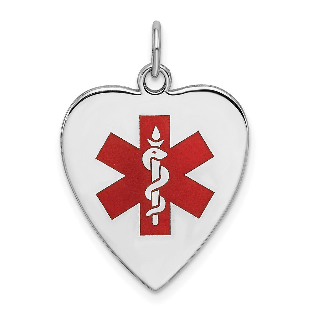 925 Sterling Silver d Enamel Sm.Heart Medical Engravable Charm Pendant Jewelry Gifts (Length 0.9" Width 0.74")