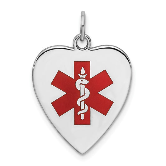 925 Sterling Silver d Enamel Sm.Heart Medical Engravable Charm Pendant Jewelry Gifts (Length 0.9" Width 0.74")