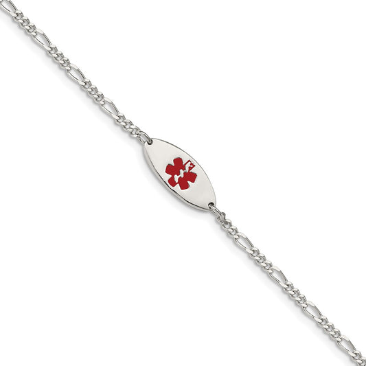 Engravable 925 Sterling Silver Enameled Medical Jewelry Bracelet Length 7 inches Width 2 mm With Lobster Claw Clasp