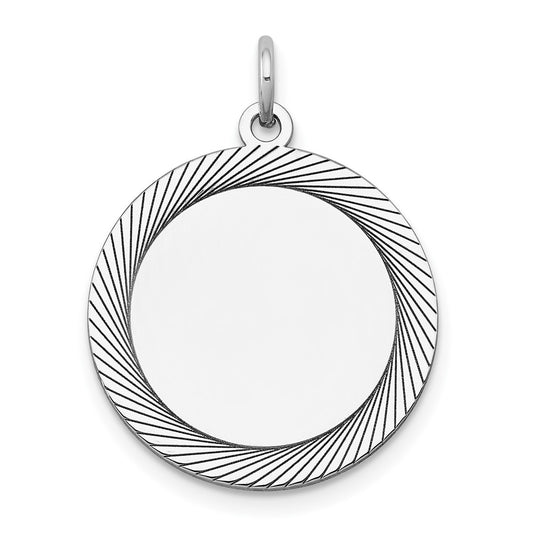 14k White Gold Etched Design .018 Gauge RoundEngravable Charm Pendant Jewelry Gifts (Length 0.98" Width 0.74")