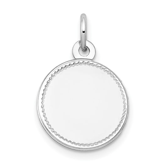 14k White Gold Plain .018 Gauge Round Disc Engravable Charm Pendant Jewelry Gifts (Length 0.74" Width 0.51")