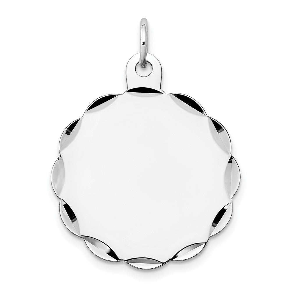14k White Gold .018 Gauge Scalloped Disc Engravable Charm Pendant Jewelry Gifts (Length 1.13" Width 0.94")