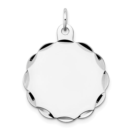 14k White Gold .018 Gauge Scalloped Disc Engravable Charm Pendant Jewelry Gifts (Length 1.13" Width 0.94")