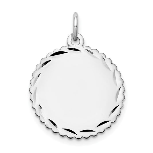 14k White Gold .018 Gauge Scalloped Disc Engravable Charm Pendant Jewelry Gifts (Length 0.9" Width 0.7")