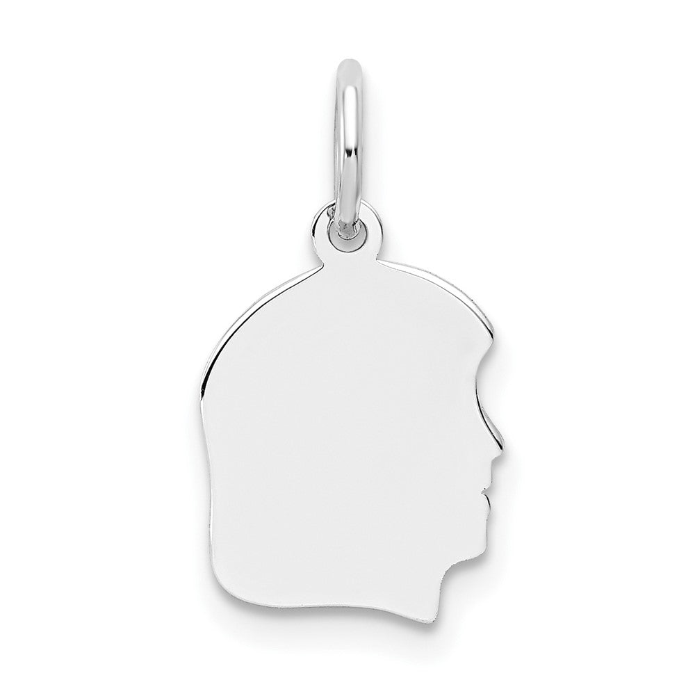 14k White Gold Plain Small.013 Depth Facing Right GirlEngravable Charm Pendant Jewelry Gifts (Length 0.7" Width 0.39")