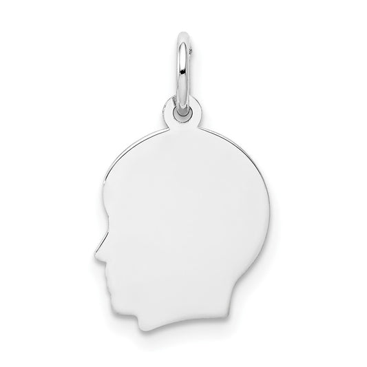 14k White Gold Plain Small.011 Depth Facing Left BoyEngravable Charm Pendant Jewelry Gifts (Length 0.7" Width 0.39")