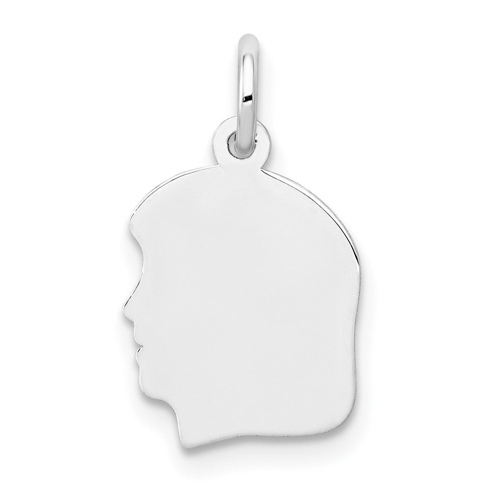 14k White Gold Plain Small.027 Depth Facing Left GirlEngravable Charm Pendant Jewelry Gifts (Length 0.7" Width 0.39")