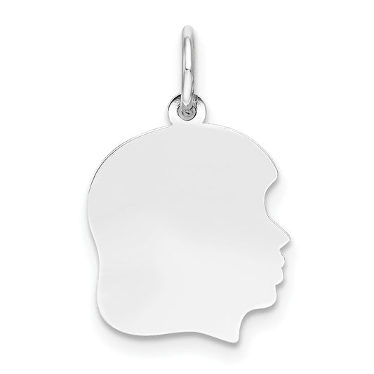 14k White Gold Plain Medium.011 Depth Facing Right GirlEngravable Charm Pendant Jewelry Gifts (Length 0.86" Width 0.51")