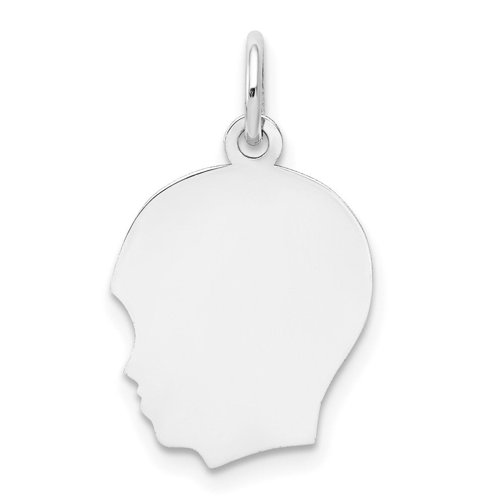 14k White Gold Plain Medium.011 Depth Facing Left BoyEngravable Charm Pendant Jewelry Gifts (Length 0.86" Width 0.51")