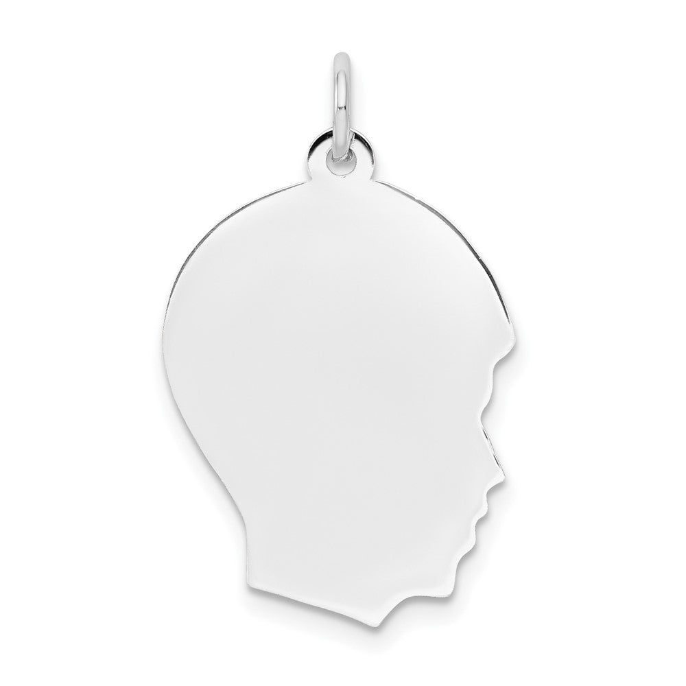 14k White Gold Plain Medium.035 Depth Facing Right BoyEngravable Charm Pendant Jewelry Gifts (Length 1.05" Width 0.66")