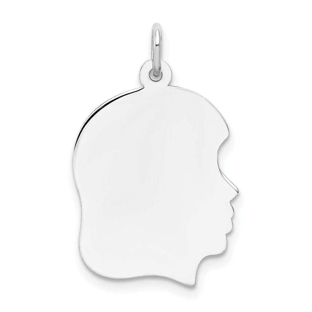 14k White Gold Plain Medium.035 Depth Facing Right GirlEngravable Charm Pendant Jewelry Gifts (Length 1.05" Width 0.66")