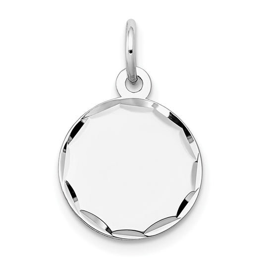 14k White Gold Etched .009 Gauge Round Disc Engravable Charm Pendant Jewelry Gifts (Length 0.78" Width 0.51")