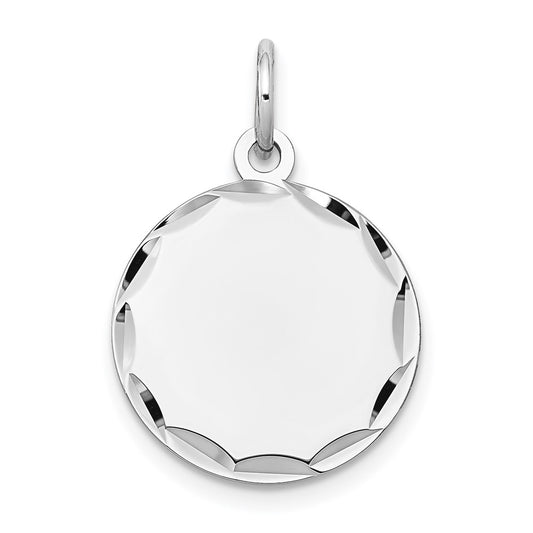 14k White Gold Etched .018 Gauge Round Disc Engravable Charm Pendant Jewelry Gifts (Length 0.9" Width 0.62")