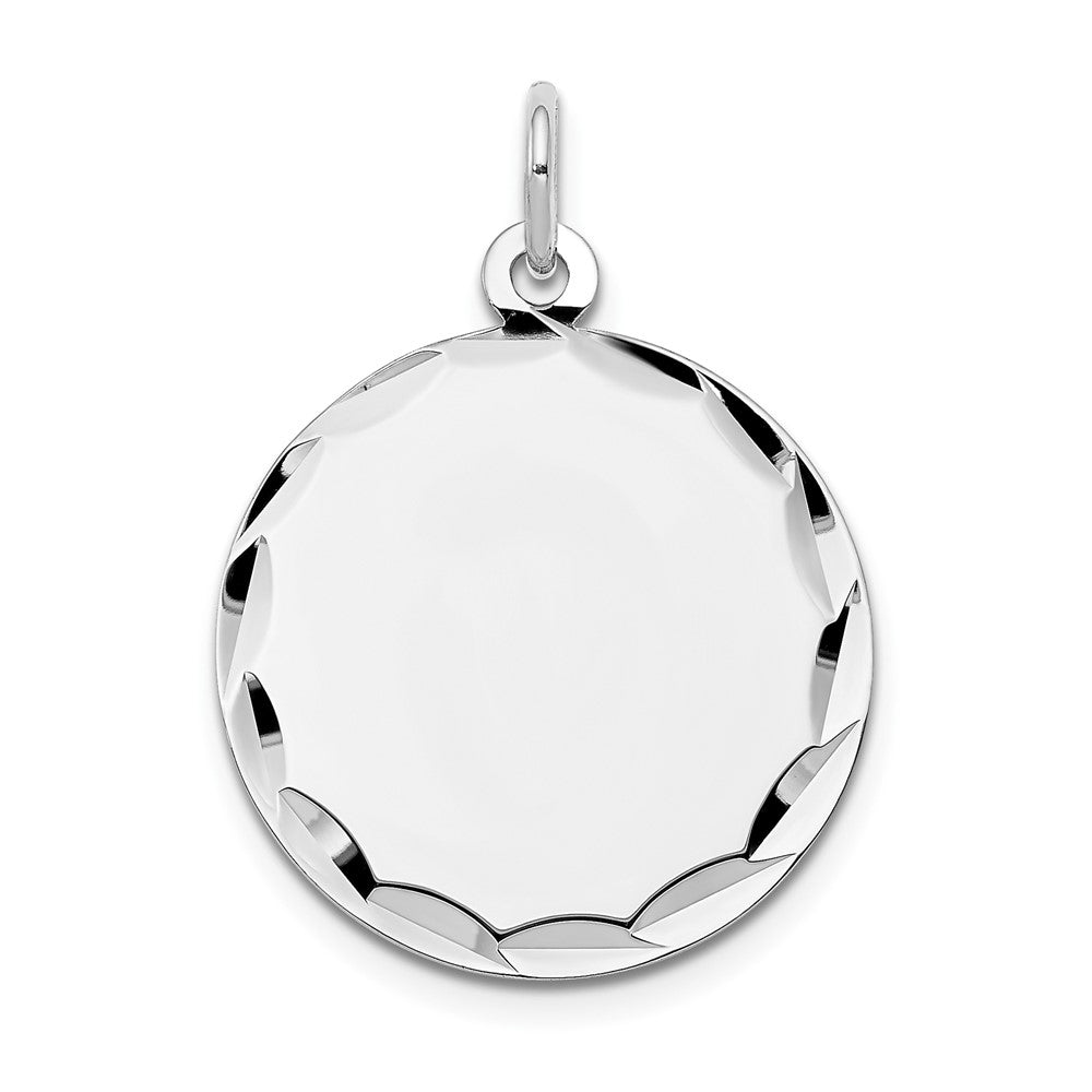14k White Gold Etched .013 Gauge Round Disc Engravable Charm Pendant Jewelry Gifts (Length 1.05" Width 0.74")