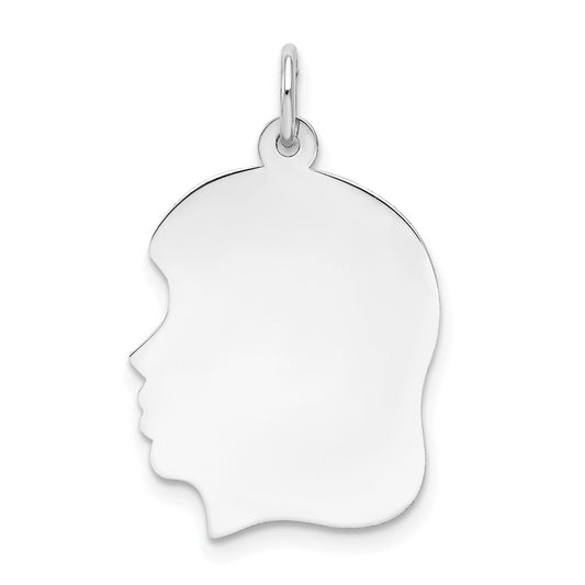 14k White Gold Plain Medium.027 Depth Facing Left GirlEngravable Charm Pendant Jewelry Gifts (Length 1.05" Width 0.66")