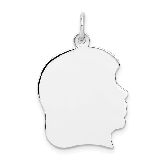 14k White Gold Plain Large.011 Depth Facing Right GirlEngravable Charm Pendant Jewelry Gifts (Length 1.17" Width 0.78")