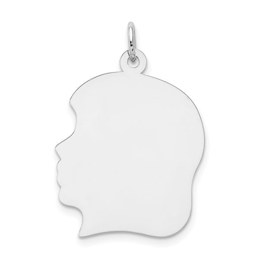 14k White Gold Plain Large.011 Depth Facing Left GirlEngravable Charm Pendant Jewelry Gifts (Length 1.17" Width 0.78")