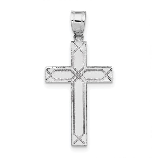 14k White Gold Laser Etched Crucifix CrossEngravable Charm Pendant Jewelry Gifts (Length 1.13" Width 0.55")