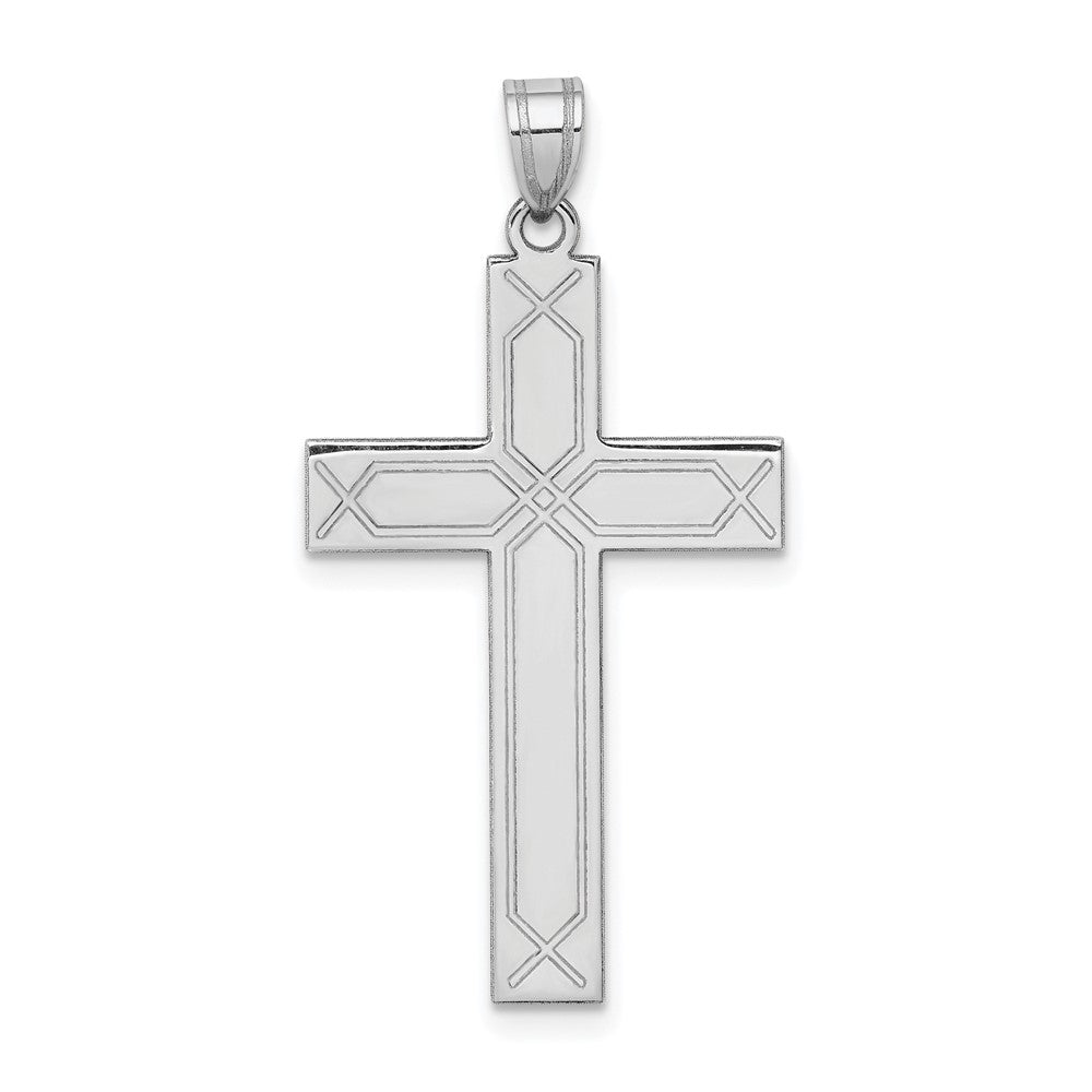 14k White Gold Laser Etched Crucifix CrossEngravable Charm Pendant Jewelry Gifts (Length 1.44" Width 0.74")