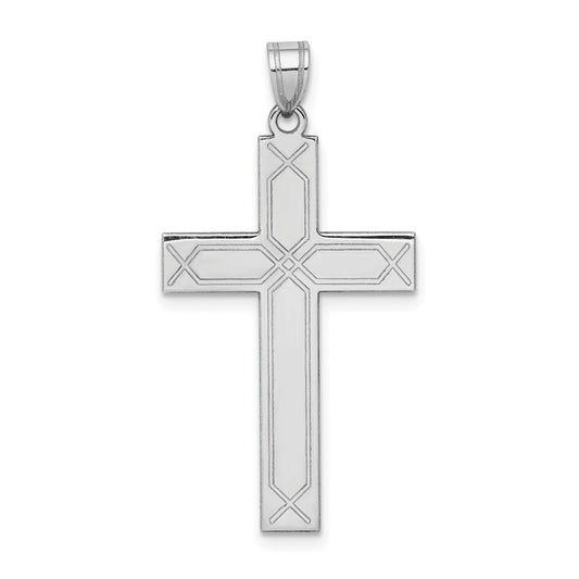 14k White Gold Laser Etched Crucifix CrossEngravable Charm Pendant Jewelry Gifts (Length 1.44" Width 0.74")