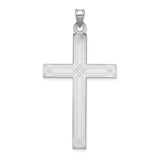 14k White Gold Laser Etched Crucifix CrossEngravable Charm Pendant Jewelry Gifts (Length 1.87" Width 0.98")