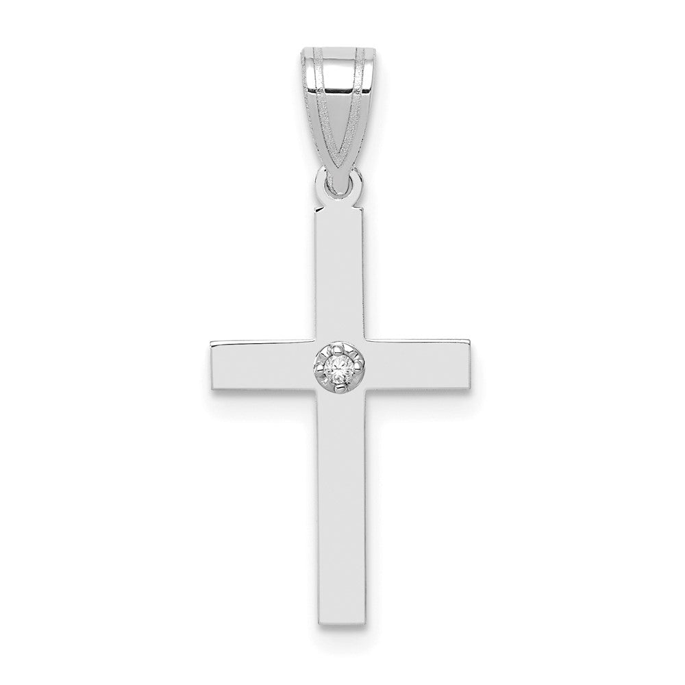 14k White Gold .01ct. Diamond Crucifix CrossEngravable Charm Pendant Jewelry Gifts (Length 0.98" Width 0.45")