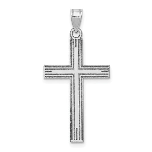 14k White Gold Laser Etched Crucifix CrossEngravable Charm Pendant Jewelry Gifts (Length 1.4" Width 0.7")