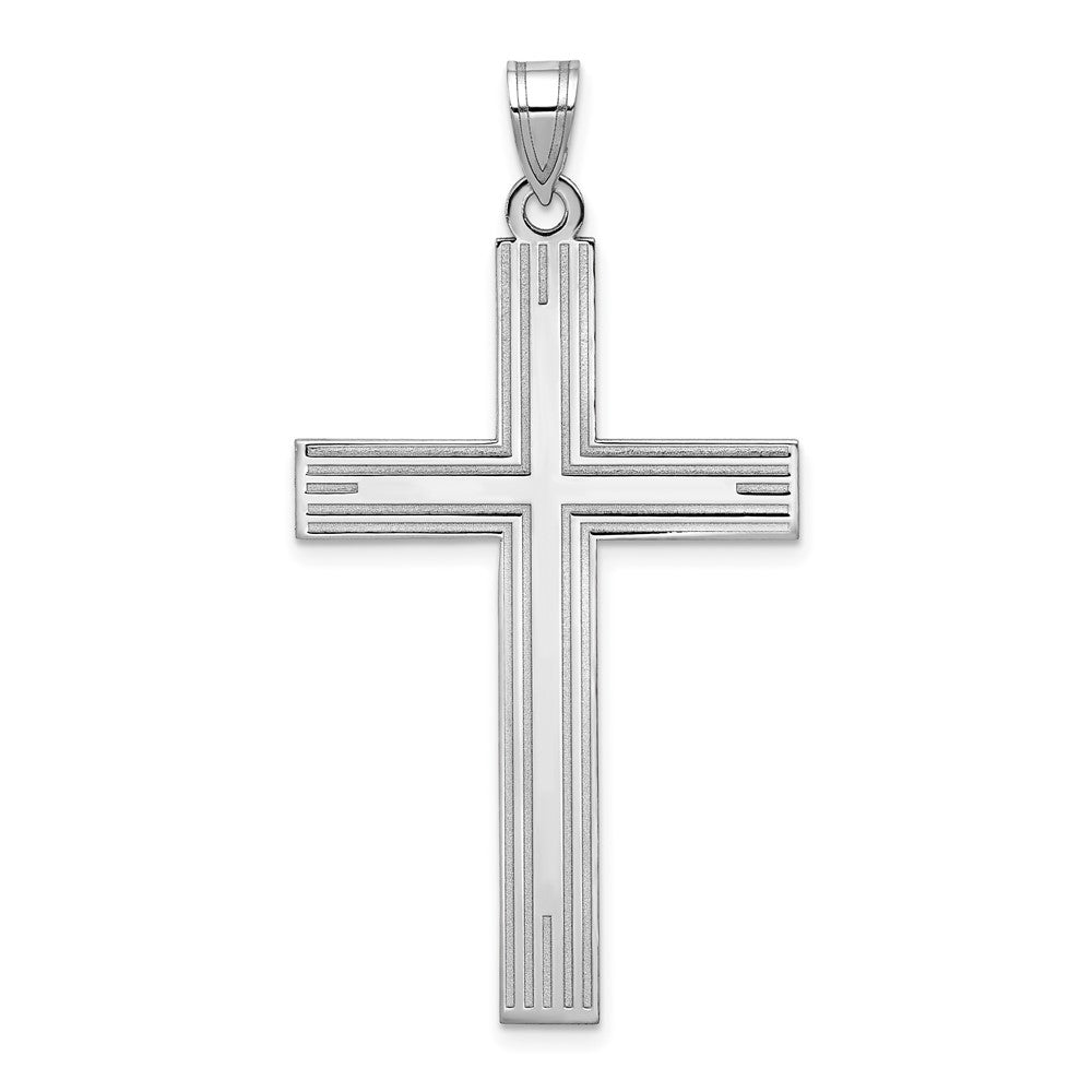 14k White Gold Laser Etched Crucifix CrossEngravable Charm Pendant Jewelry Gifts (Length 1.91" Width 0.98")