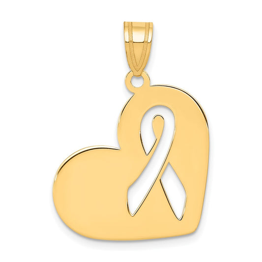14k Yellow Gold Heart with Cut Out Awareness RibbonEngravable Charm Pendant Jewelry Gifts