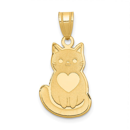 14k Yellow Gold Laser Cut Cat with HeartEngravable Charm Pendant Jewelry Gifts
