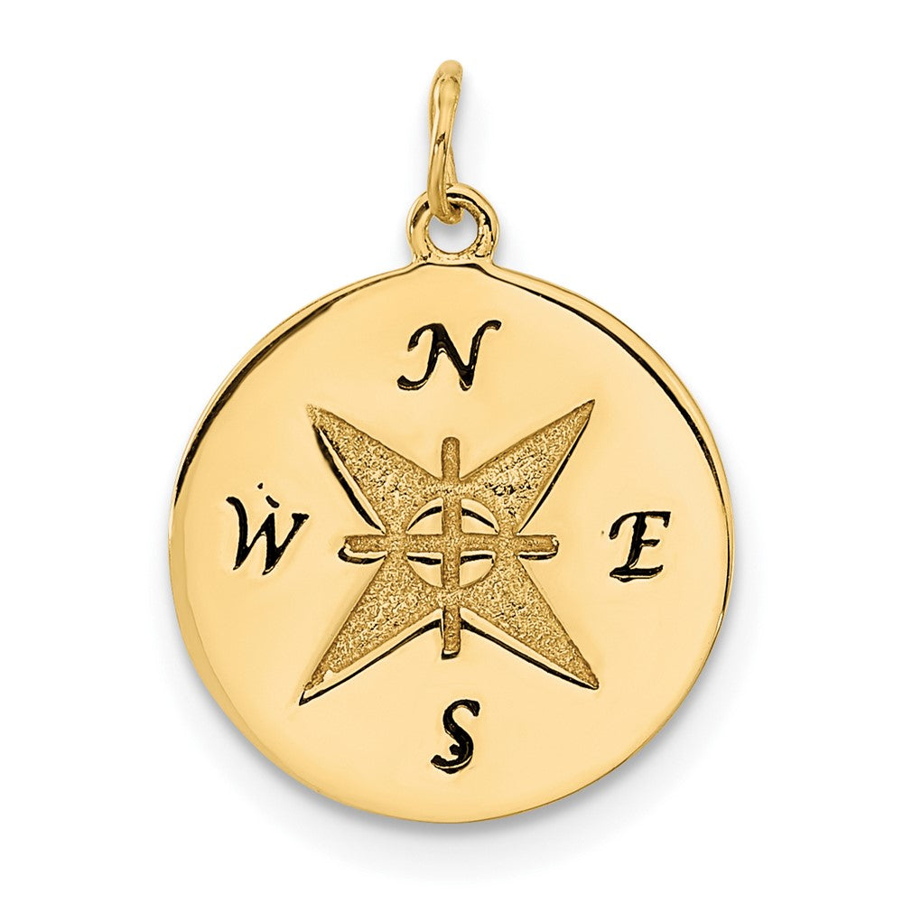 14k Yellow Gold Antiqued CompassEngravable Charm Pendant Jewelry Gifts (Length 0.7")