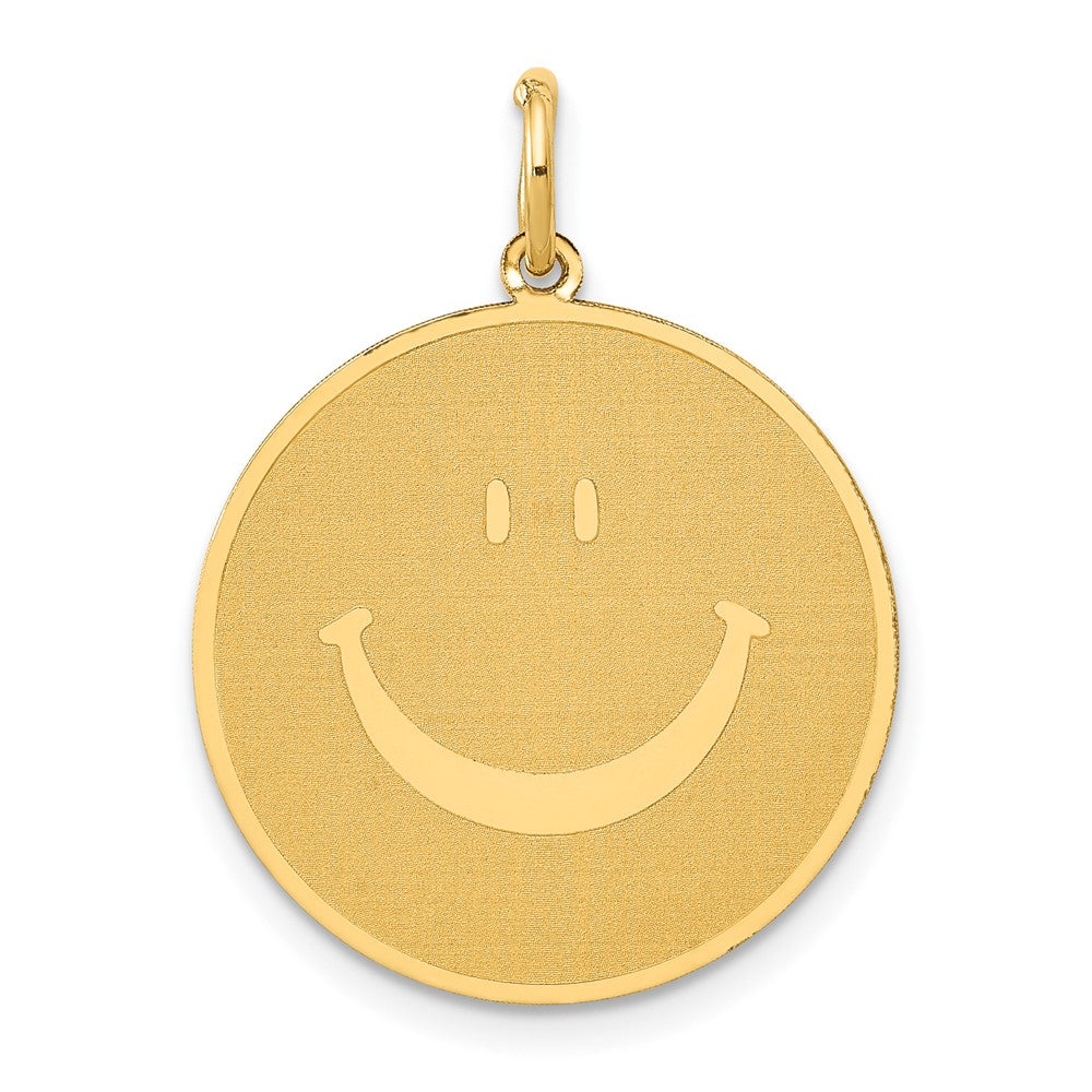 14k Yellow Gold Polished Smiley FaceEngravable Charm Pendant Jewelry Gifts (Length 0.98" Width 0.78")