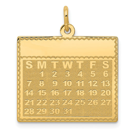 14k Yellow Gold Monday the First Day CalendarEngravable Charm Pendant Jewelry Gifts (Length 1.01" Width 0.86")