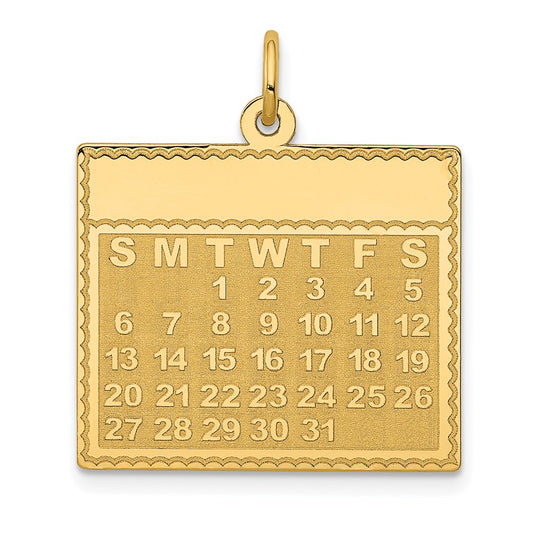 14k Yellow Gold Tuesday the First Day CalendarEngravable Charm Pendant Jewelry Gifts (Length 1.01" Width 0.86")